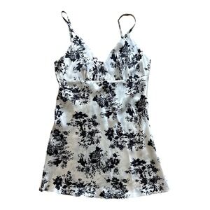 Babakul 100% Silk Floral Toile Camisole Top White Black V-Neck Small